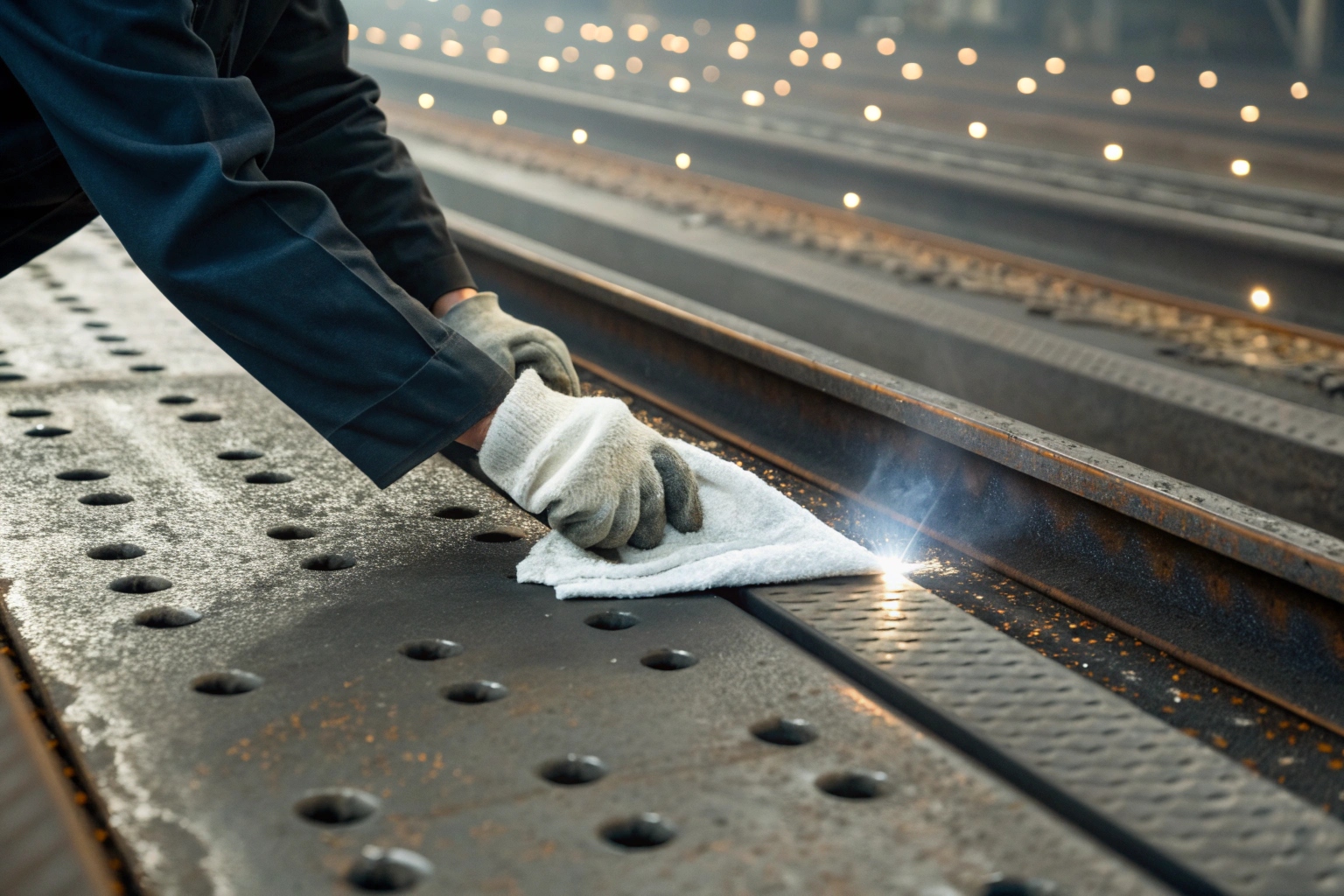 Close up of a clean track shoe surface after oil removal