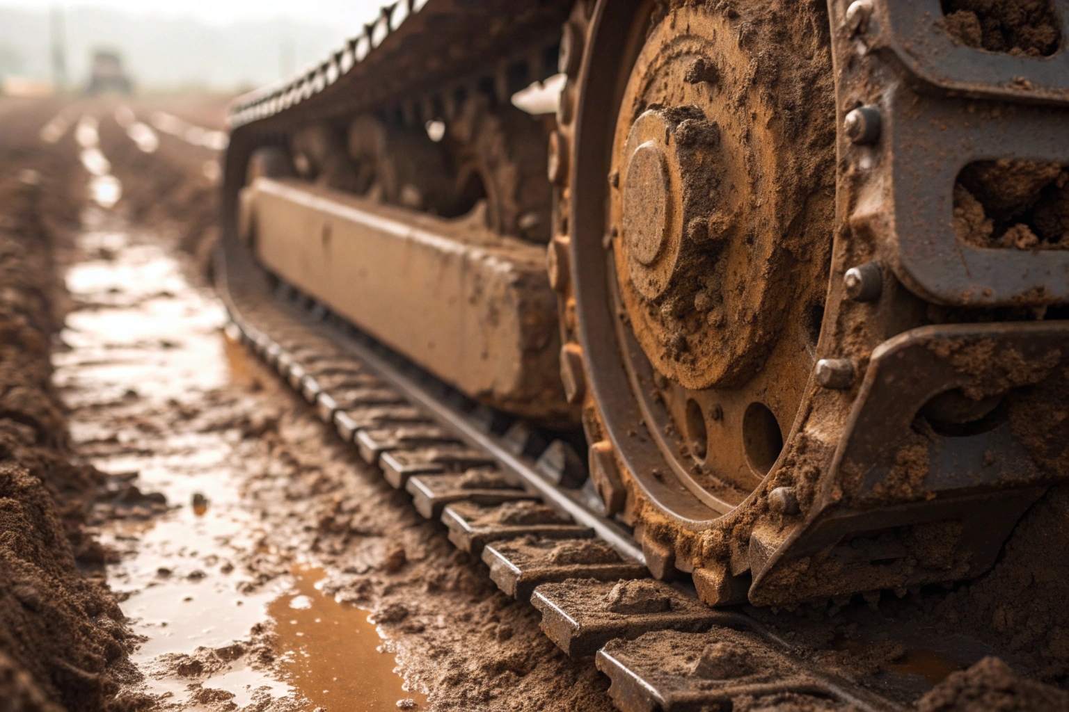 Mud packing on excavator undercarriage
