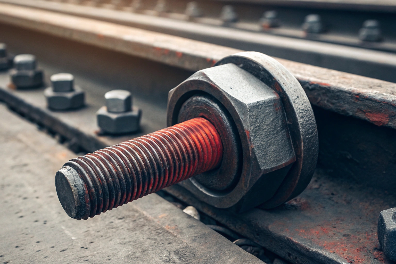 Factory worker applying torque seal paint to track bolts