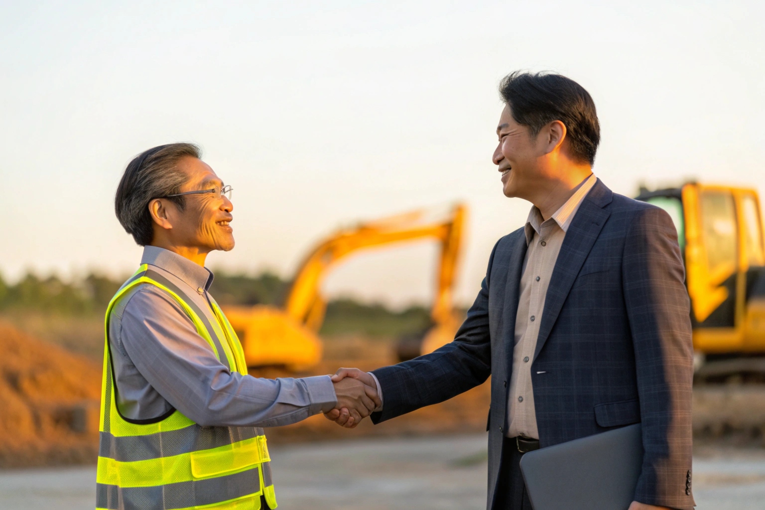 Happy US customer shaking hands with supplier