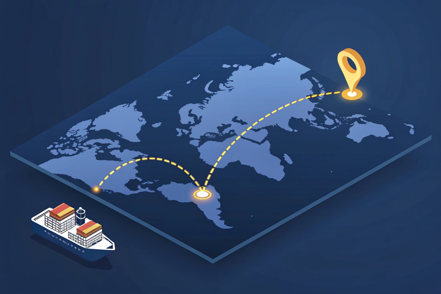 Global map showing trade routes from China