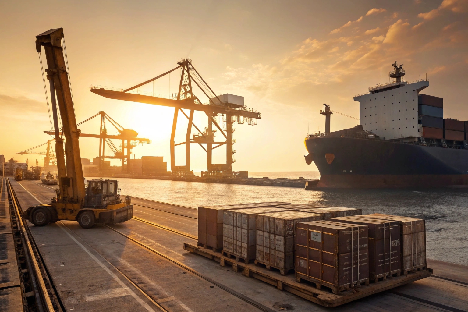 Shipping containers stacked at a port