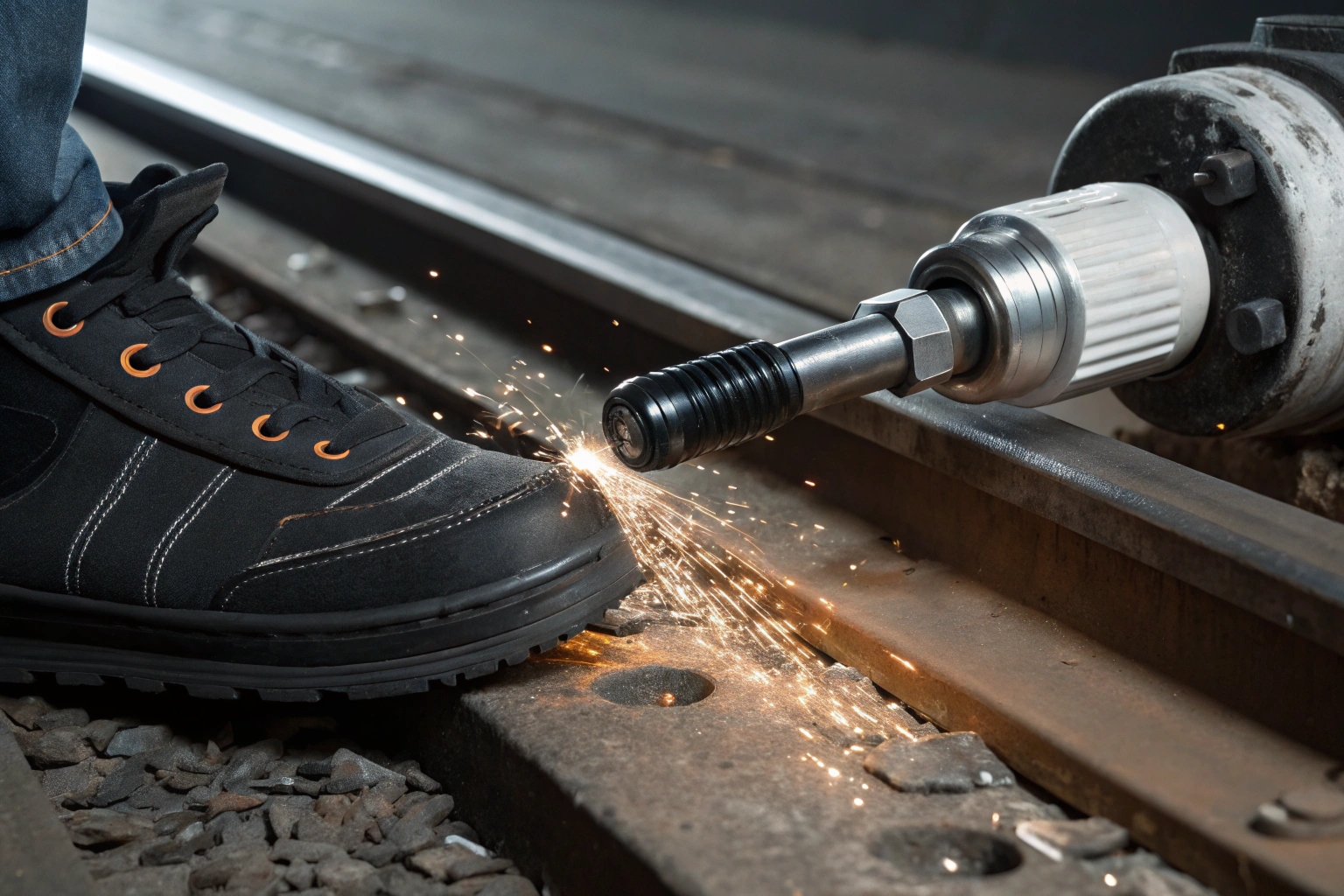 mechanic tightening track shoe bolts with torque wrench