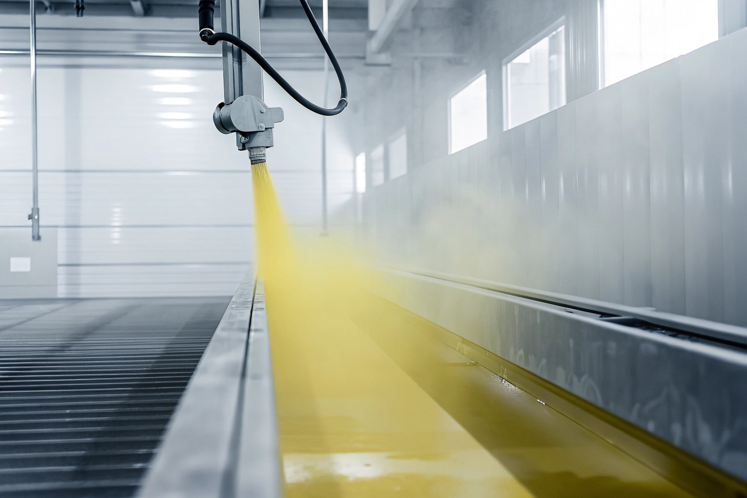 Worker spraying protective coating on track shoes