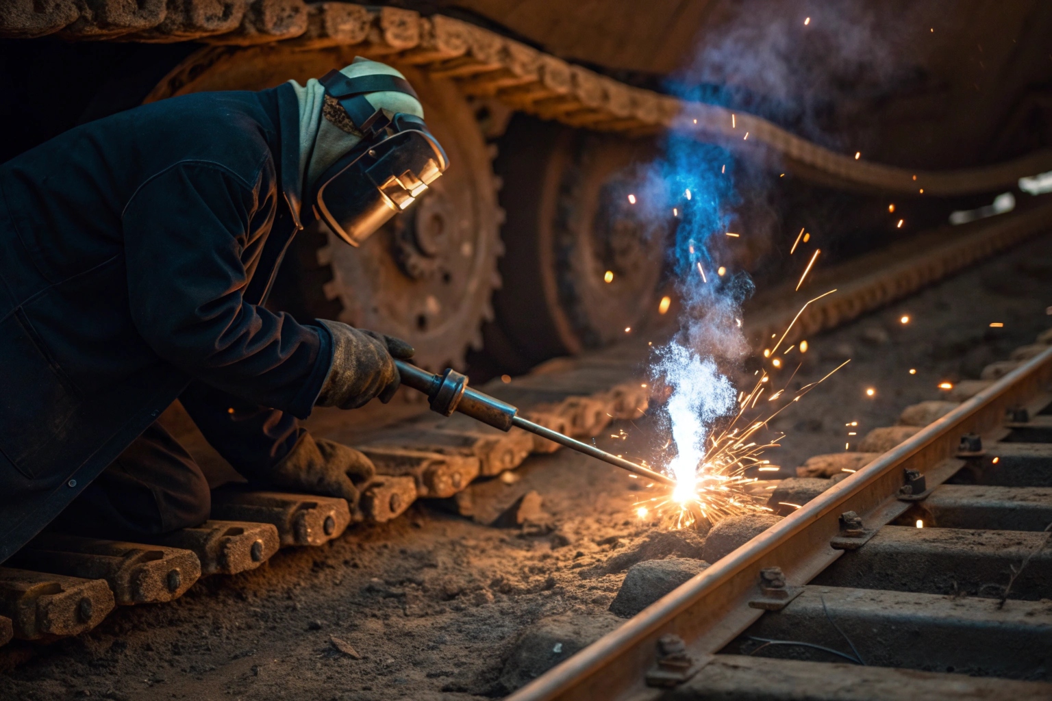 Mechanics working on track chain