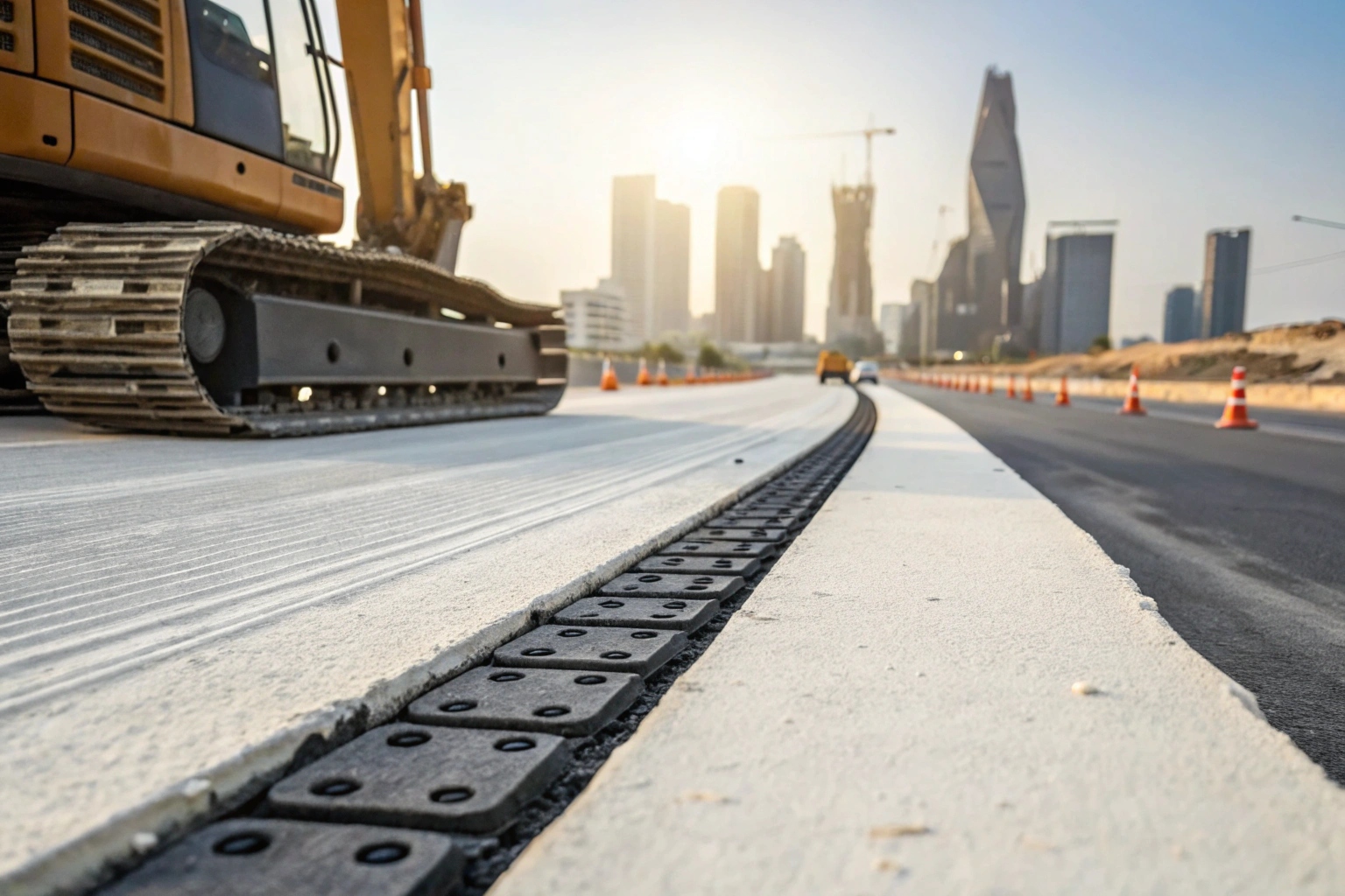 Rubber track pads on asphalt