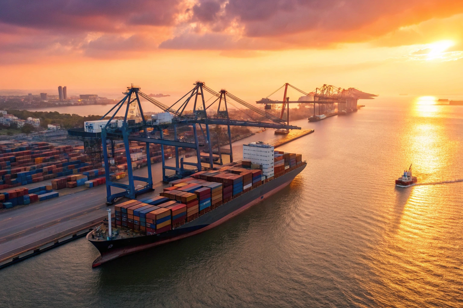 Container ship loaded with export goods