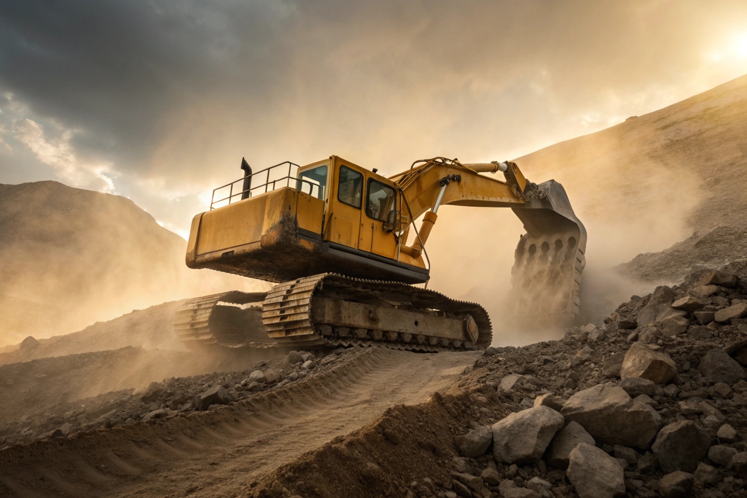 Excavator working in a mine