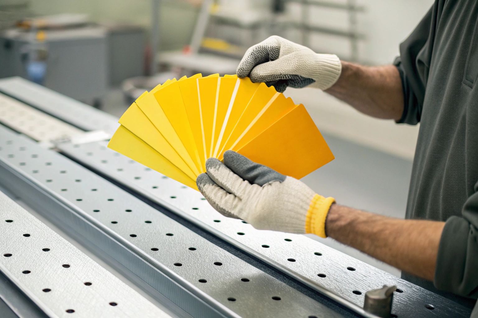 Technician mixing paint using RAL color codes in the factory