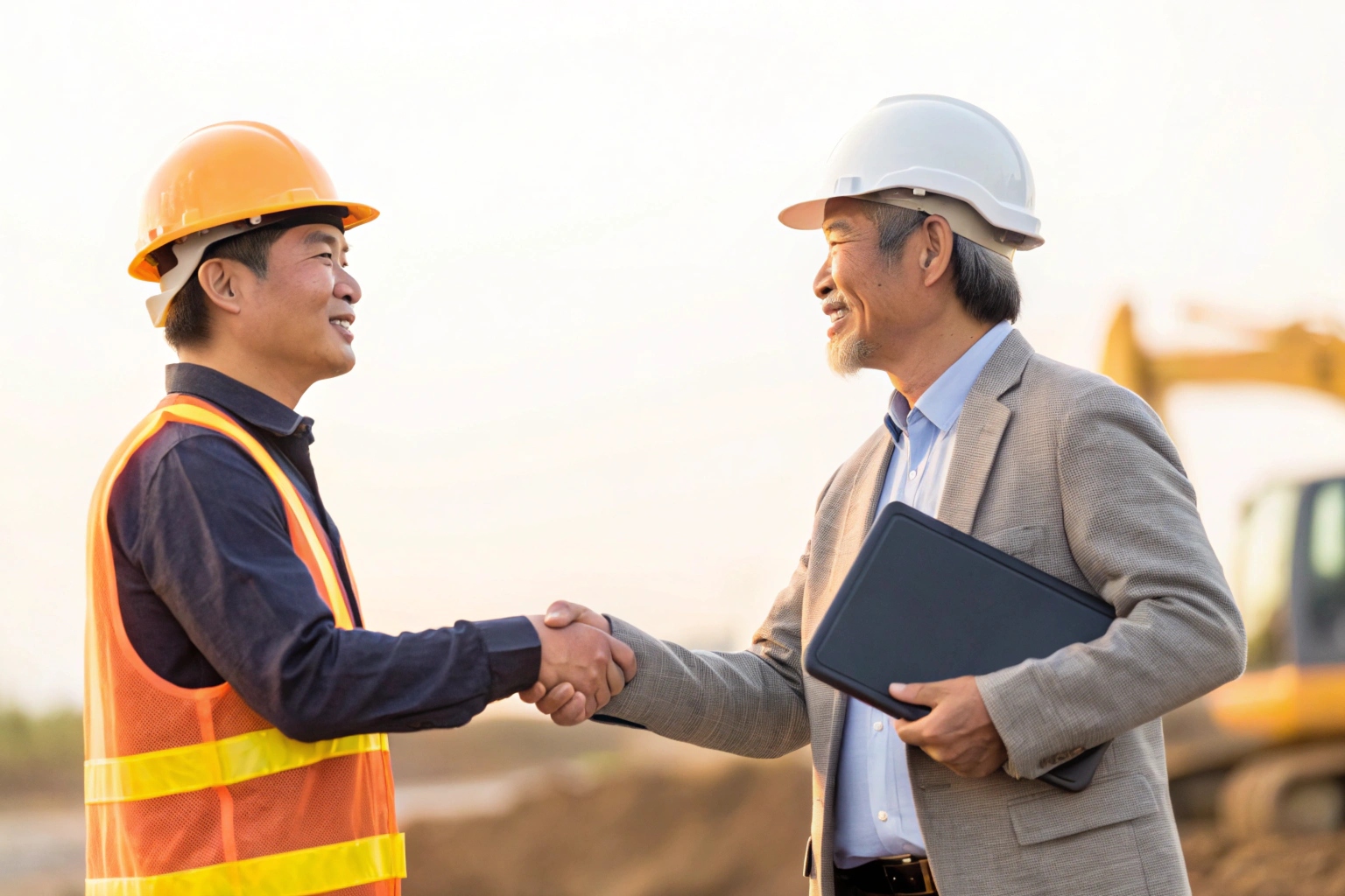 business handshake at a construction site